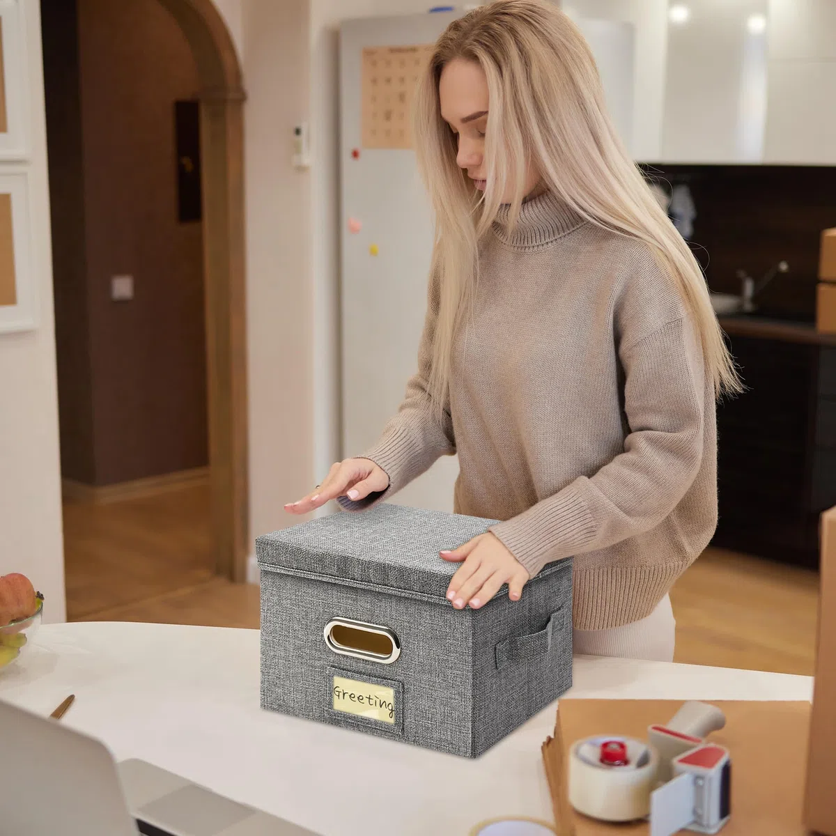 Grußkarten-Organizer und Aufbewahrungsbox mit 20 Verstellbaren Trennwänden, Aufbewahrungskarton mit 3 Aufklebern, Perfekt zum Aufbewahren von Grußkarten, Umschlägen, Fotos, 1 Packung, Grau