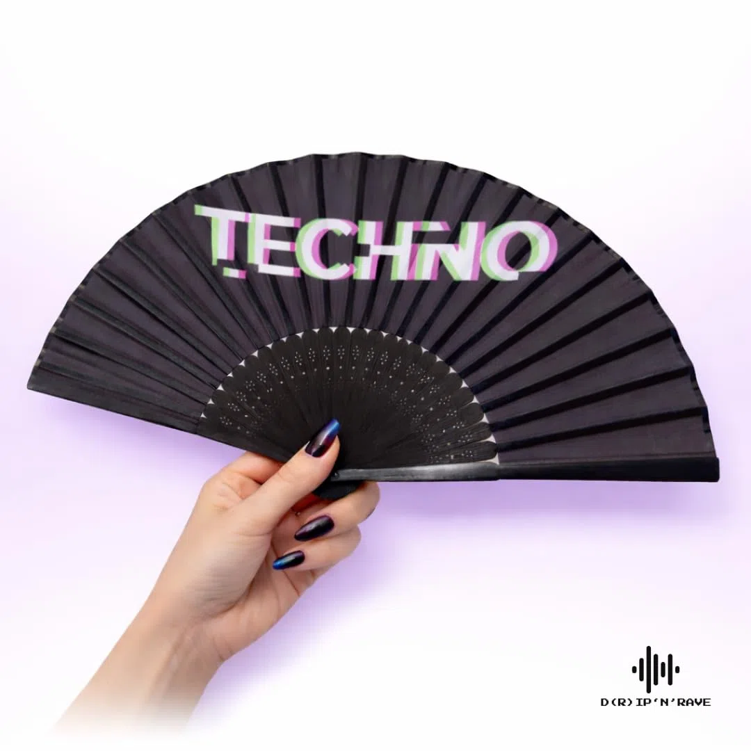 2 Pack Set Techno Rave Handfächer - Fächer klein stabil schwarz Bambus Holz - Sommer Hand Fan Asiatische Deko für Geburtstag, Party, Club, Festival, Rave, Hochzeit, Fotografie, Wand Dekoration