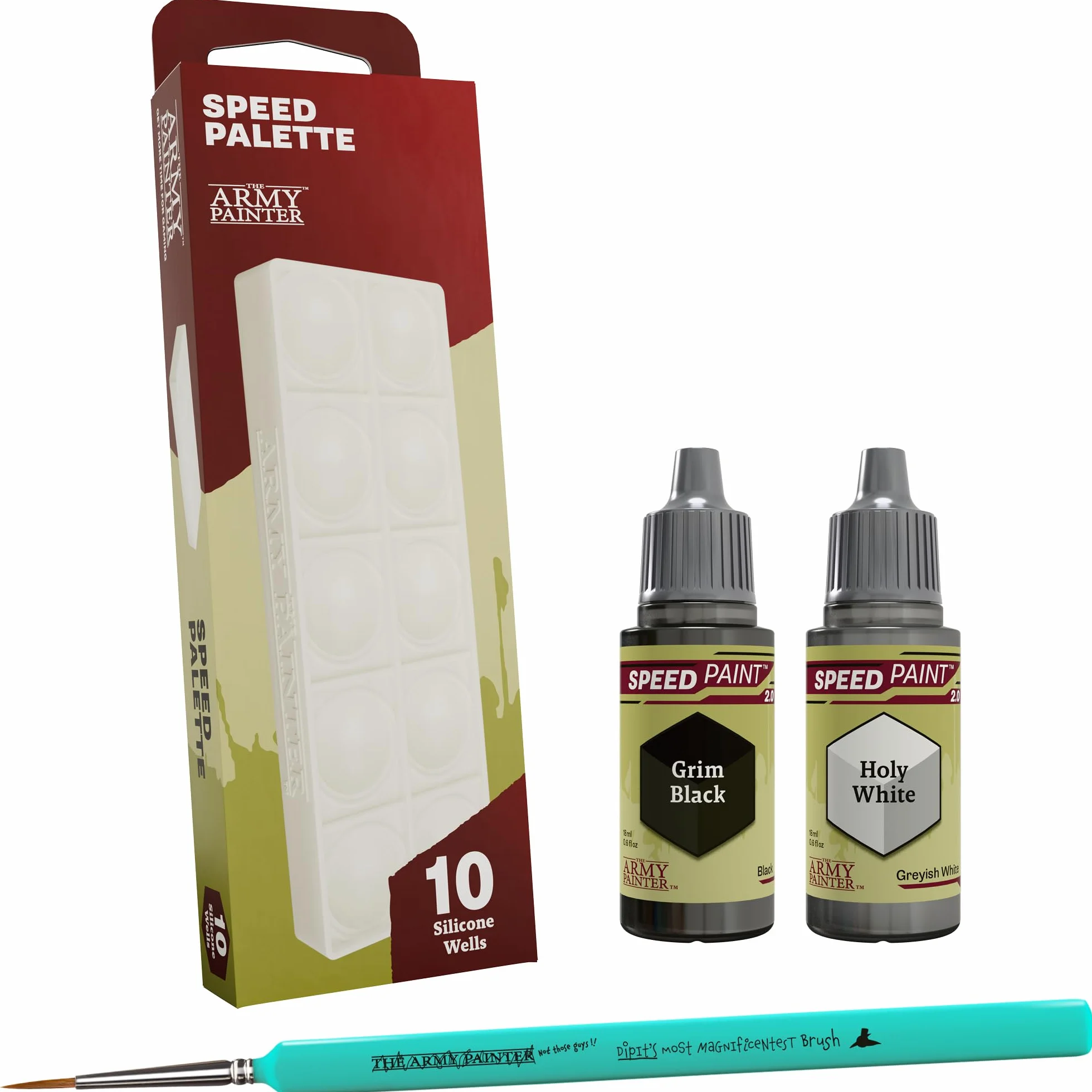 The Army Painter, Speed Palette Bundle, Speed Palette, DipIt Brush, Grim Black & Holy White