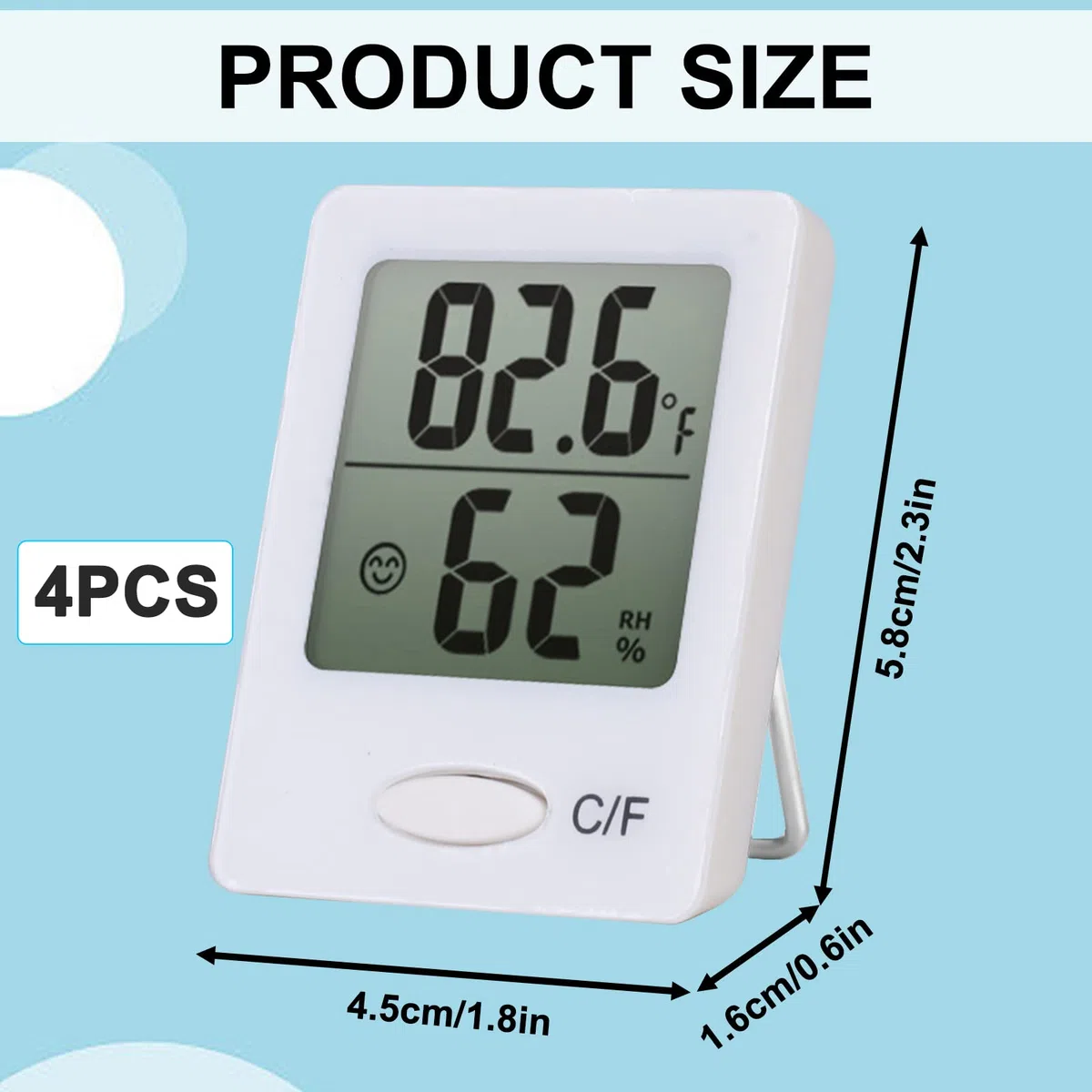 Mini Digital Hygrometer Innen - 4 Stück thermometer innen， Thermometer Hygrometer mit Smiley-Indikator, Raumthermometer, Luftfeuchtigkeitsmesser Innen für Innenraum,Babyraum,Wohnzimmer,Büro,schwarz