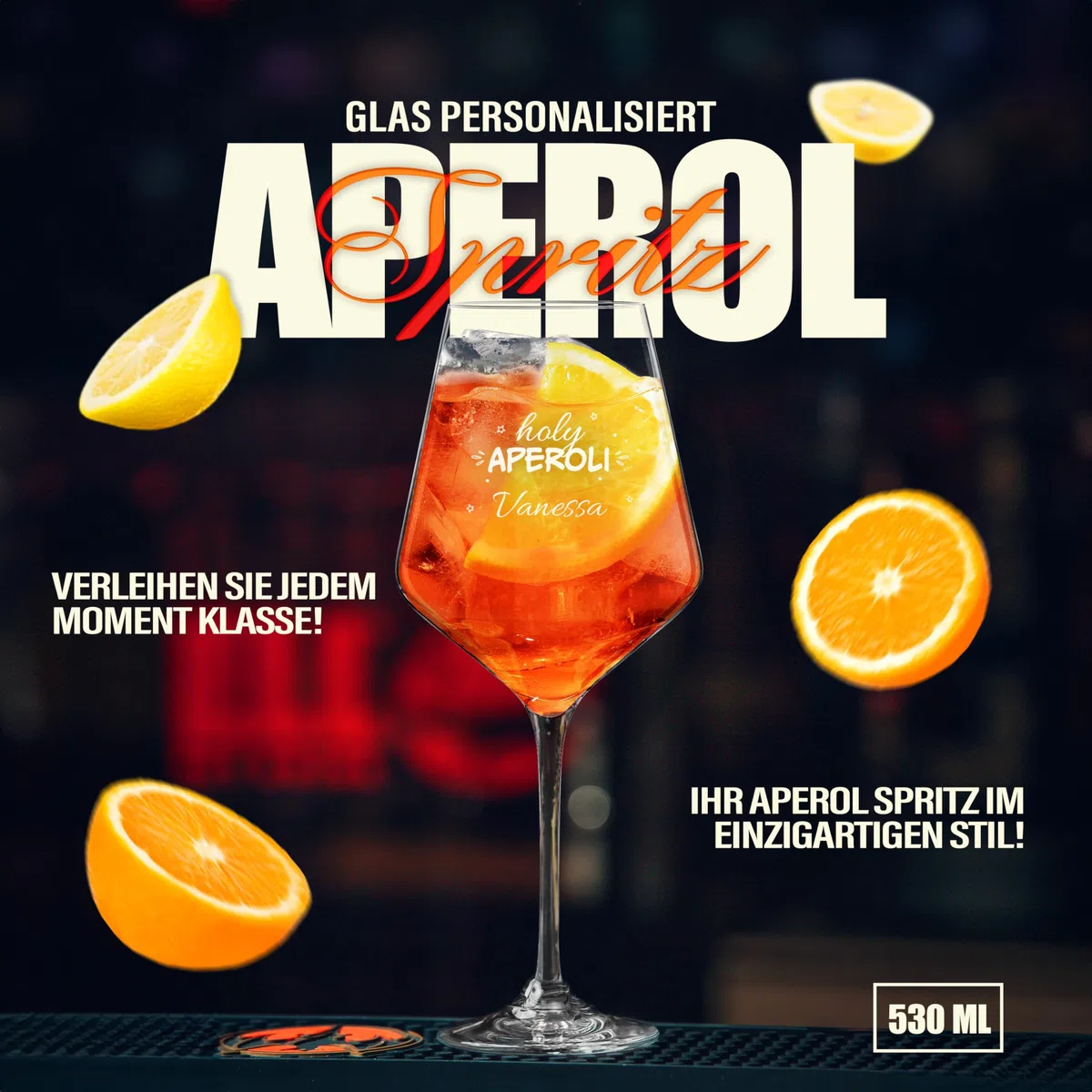 Maverton Aperol Spritz Glas personalisiert mit Namen - Cocktailglas mit Gravur - Aperol Geschenk - Geburtstagsgeschenk für Frauen - personalisierte Geschenke Frauen - 350ml oder 530 ml - Holy Aperoli