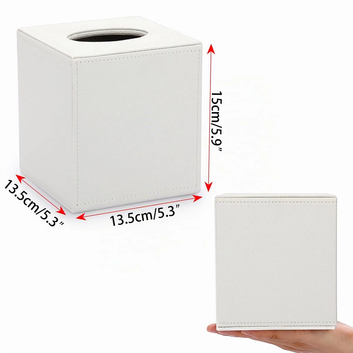 BTSKY Würfelförmiger Taschentuchhalter aus PU-Leder – Haushalt/Büro, quadratische Taschentuchbox, strukturierter Seidenpapier-Box, Serviettenhalter, weiß