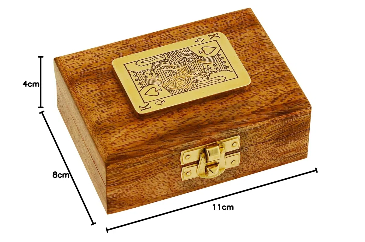 NKlaus Spielkartenbox aus Mango-Holz und Messing, 11x8x4cm – Nautische Dekoration, Kartenbox für Spieleabende 15932