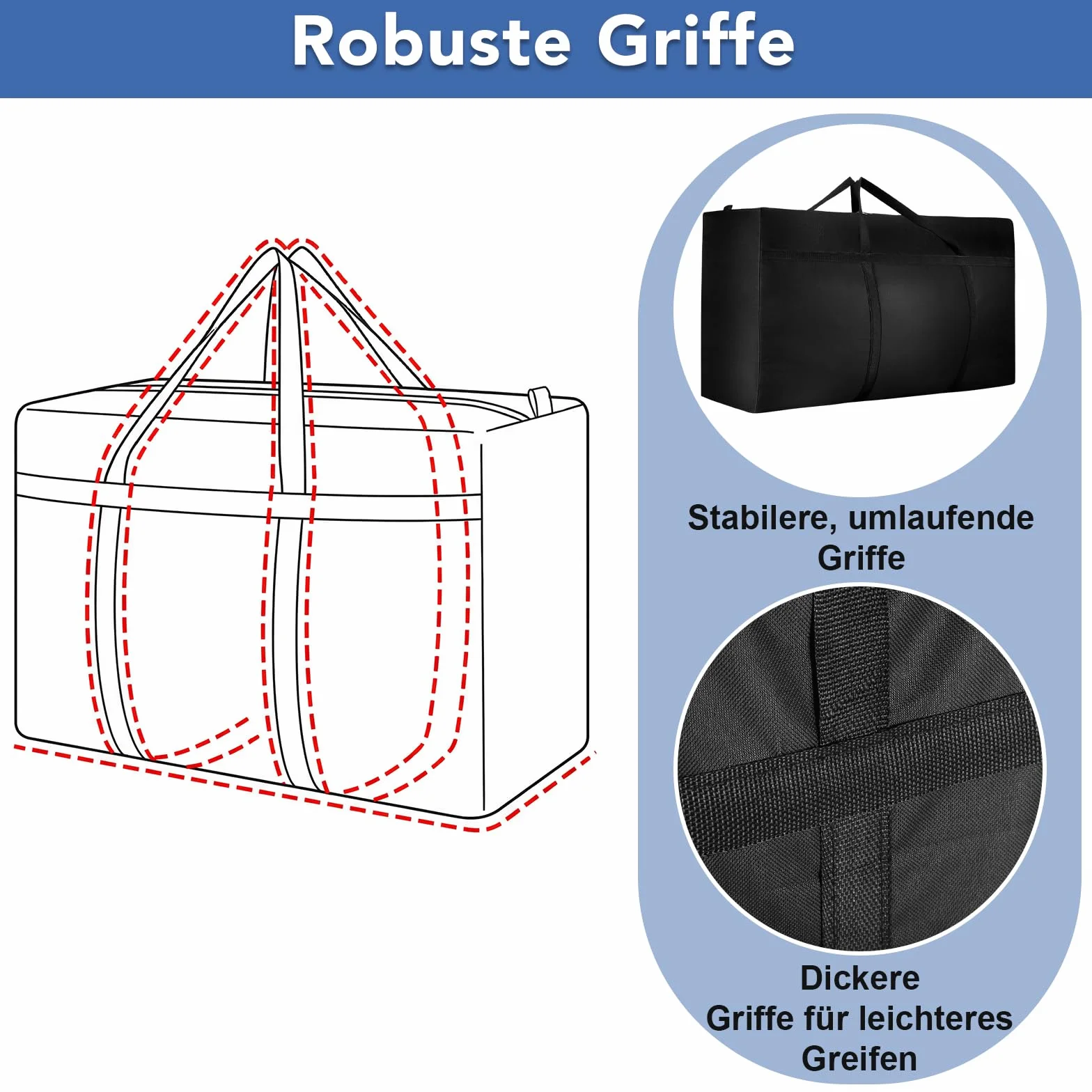 Dntorx 2 Stück 180L Extra Große Aufbewahrungstasche, Oxford Heavy-Duty Umzugstaschen mit Reißverschlüssen Handgriff, Wasserdichte Tragetasche für Umzug Bettdecken Kleidung Bettwäsche Aufbewahrung