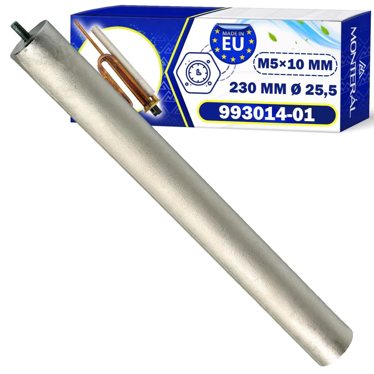 Opferanode für Warmwasserspeicher 230 mm Ø 25,5 Gewinde M5 mm mit Originalcode 993014-01 993014 für Ariston Boiler - MADE IN EU - MONTERAL
