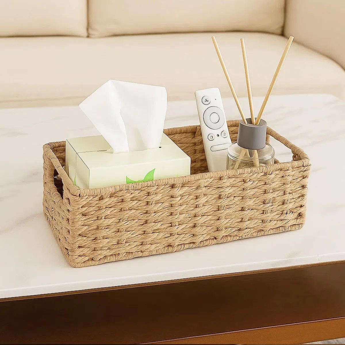 Geflochtene Körbe für Badezimmer – Wäschekörbe mit Stoffeinsatz, Natur-Seegras-Aufbewahrung für Badezimmer, Schlafzimmer & Küche, dekoratives und platzsparendes 2er-Set (2er-Set)