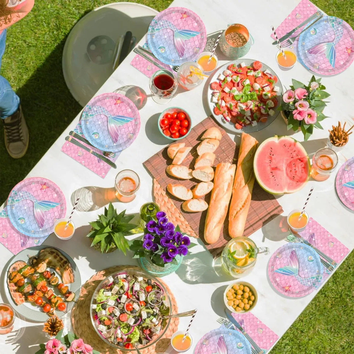 Meerjungfrau Geburtstag Deko, 103 stück Meerjungfrau Partygeschirr Set, 5 Jahre Geburtstagsdeko Mädchen, 5 Jahre Geburtstag Party Geschirr für Kindergeburtstag Deko Babyparty 16 Gäste