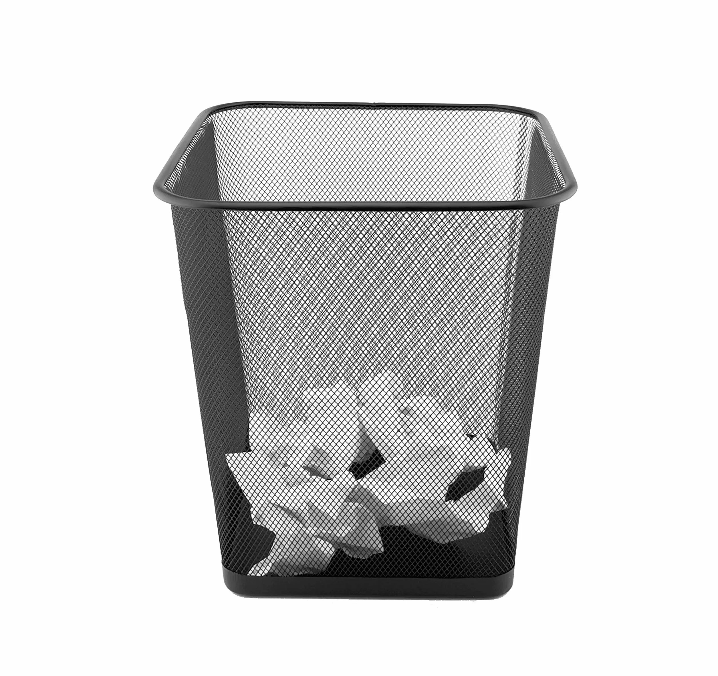 D.RECT Papierkorb Büro 18L - Abfalleimer, Papierkorb aus Drahtgeflecht Mülleimer, Papiereimer - Metall Büroeimer Mesh Eckig, Schwarz