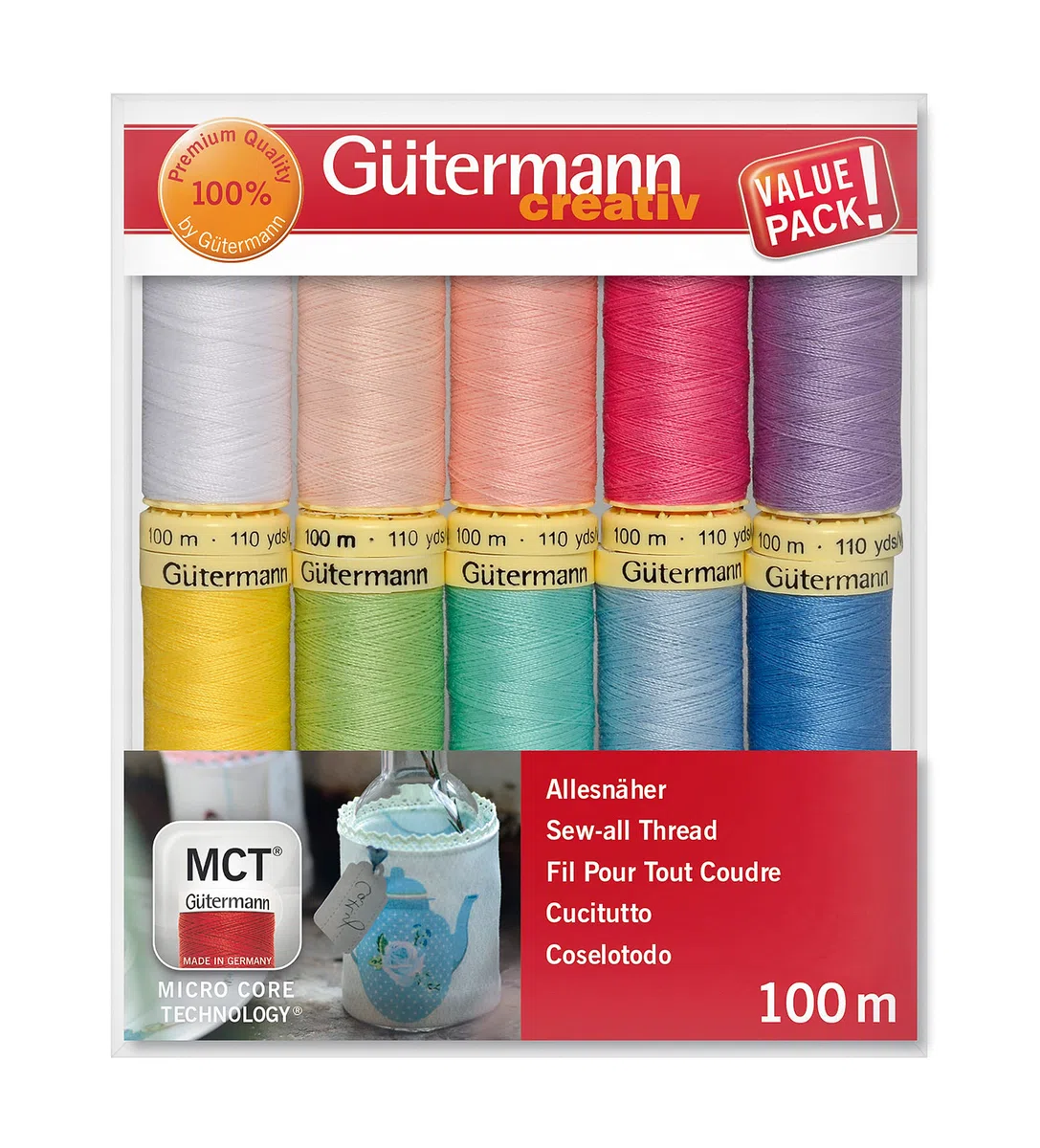 Gütermann creativ Nähfaden-Set mit 10 Spulen Allesnäher 100 m in Pastellfarben