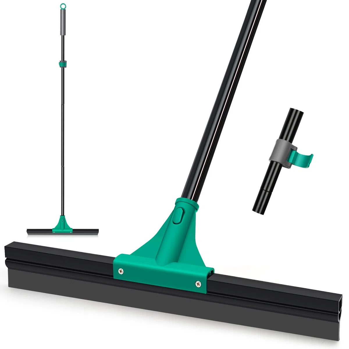 JEHONN Wasserschieber Bodenabzieher Abzieher Dusche Boden mit Teleskopisc Stiel 148 cm, Wasserabzieher Gummiabzieher Flitsche für Garage Beton Bad Fliesen Marmor Glas Shop Deck Fenster (Grün)
