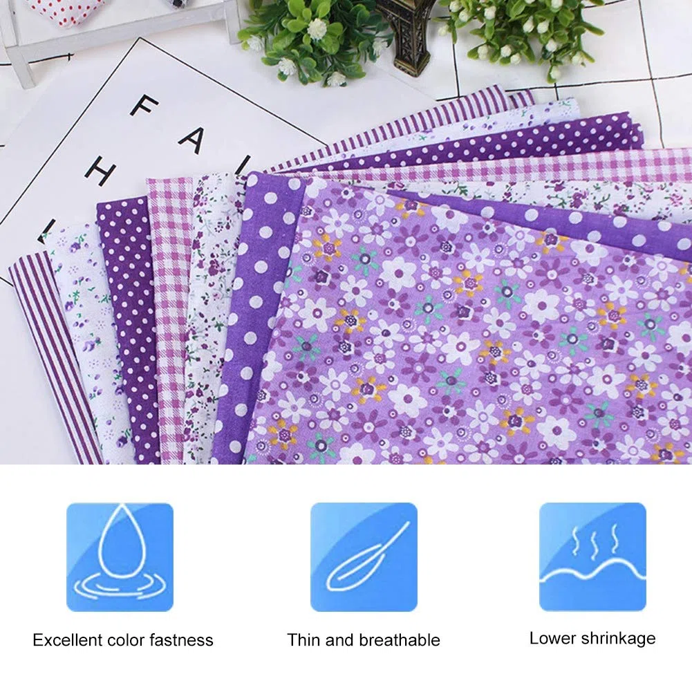 7 Stück 50 X 50 Cm Baumwollstoff Zum Selbermachen, Verschiedene Quadrate, Vorgeschnittenes Bettwäsche-Set, Viertelbündel (PURPLE)