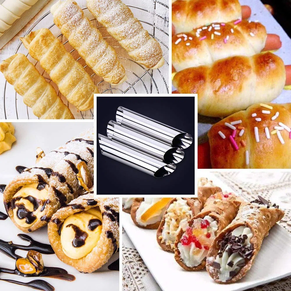 10 Stück Edelstahl Cannoli Form Röhren - Große Croissant Konische Spirale Sahnerollen Hörnchen Schillerlockenform - Auch für Croissant Shell Cream Roll - Kuchen Gebäck Backzubehör