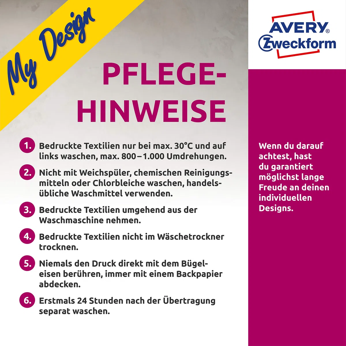 AVERY Zweckform 20 Textilfolien, T-Shirt selbst gestalten, T-Shirt bedrucken (Bügelfolie, helle Textilien, DIN A4, bedruckbare T-Shirt Folie zum Aufbügeln, Transferfolie für Inkjet-Drucker) MD1010