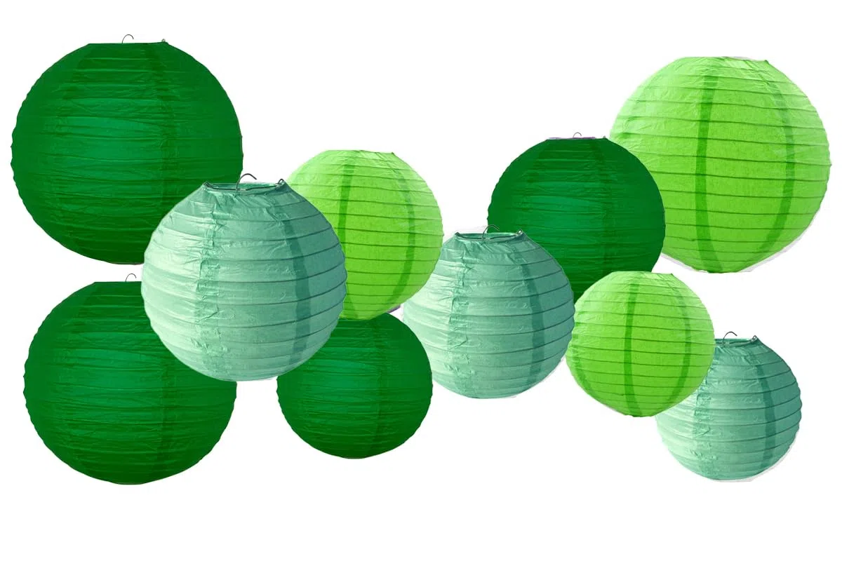 10er Papier Lampions Set Grün, Hängedekoration Papierlampions Deko, Papier Laternen für Hochzeit,Taufe,Geburtstag,Kommunion,Valentinstag Muttertag Party Deko