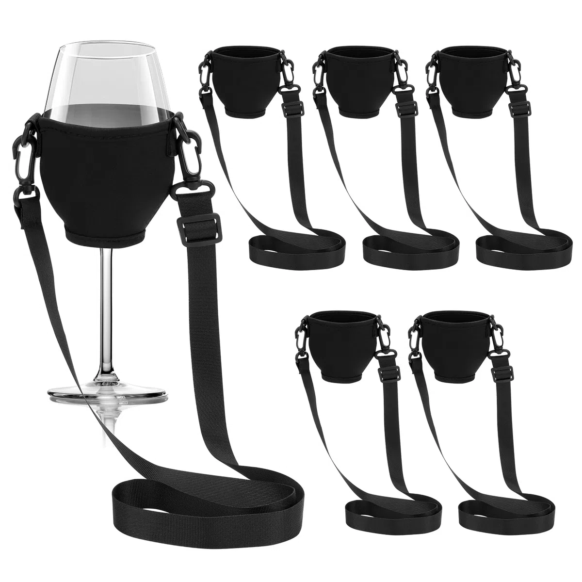 6 Stück Weinglashalter zum Umhängen, Tragbare Weinglas Halterung zum Umhängen, Stoff Weinglashalter für den Hals, Wine Glass Holder für Hochzeiten, Geburtstagsfeiern, Weihnachten (Schwarz)