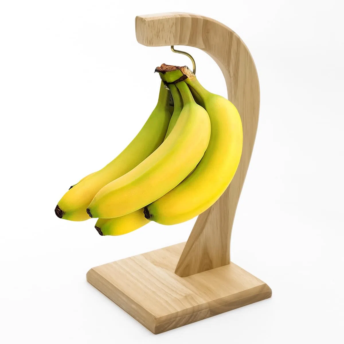 Besto Bananenhalter Ständer | Bananenaufhänger mit Gummi-Holzständer | Obstständer für Küchentheke | Bananenbaumständer mit Metallhaken | Bananenständer um Bananen frisch zu halten