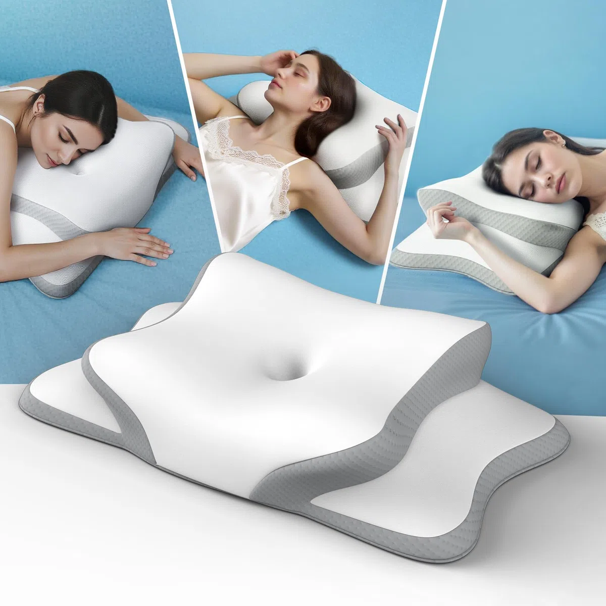 Nackenkissen Kopfkissen, Memory Foam Kissen. Nackenstützkissen, Ergonomisches Kopfkissen. Pillow Kissen für Seiten, Rücken & Bauchschläfer (1er Pack)