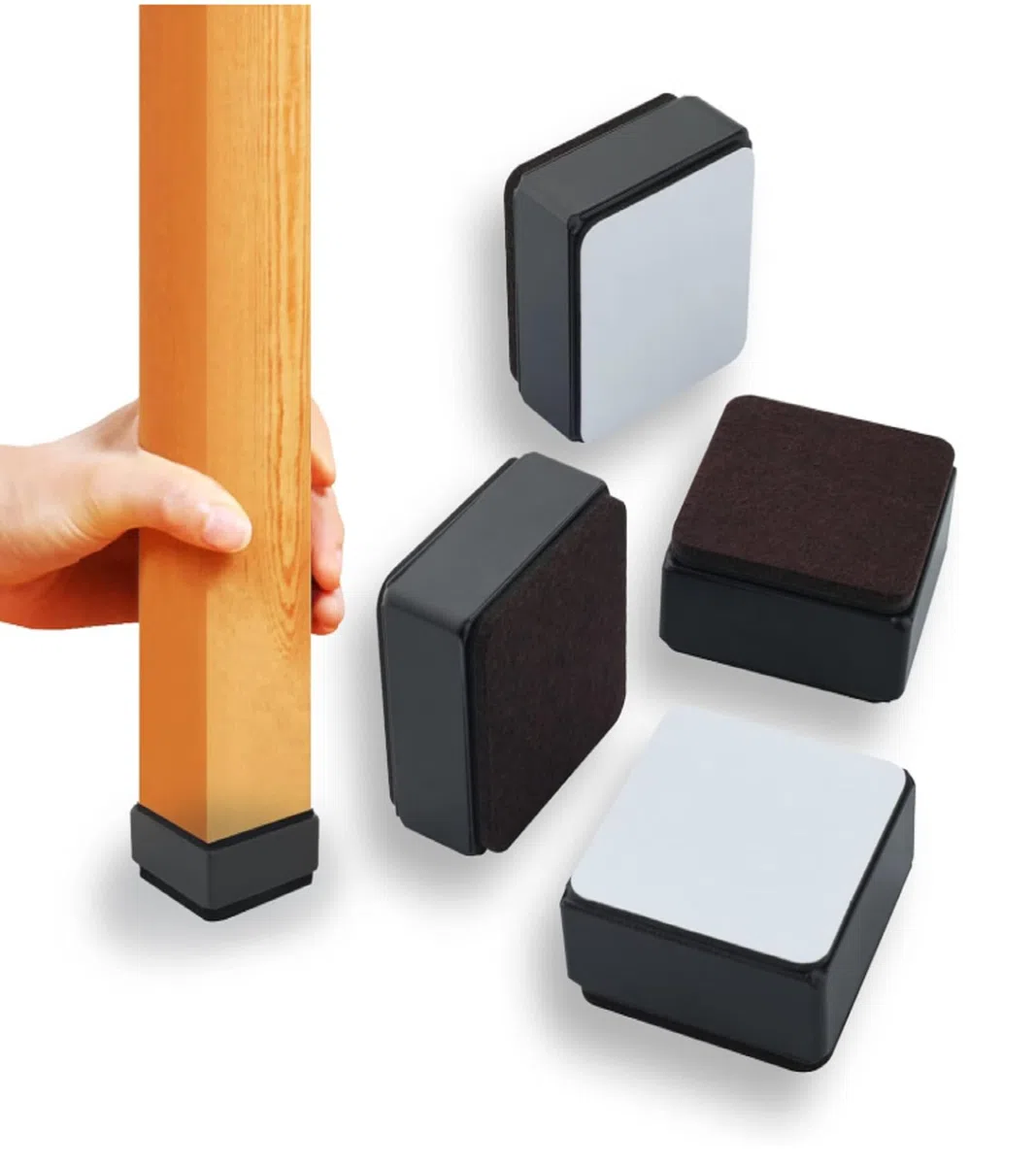 4 Stück Karbonstahl Möbelerhöhung 3 cm Hoch, Selbstklebende Möbelerhöhung, 60x32mm, Möbelfüße zum Kleben, Möbelerhöher für Sofa Couch Tisch Schrank Bett Schreibtisch Erhöhung (Schwarz/Quadrat)