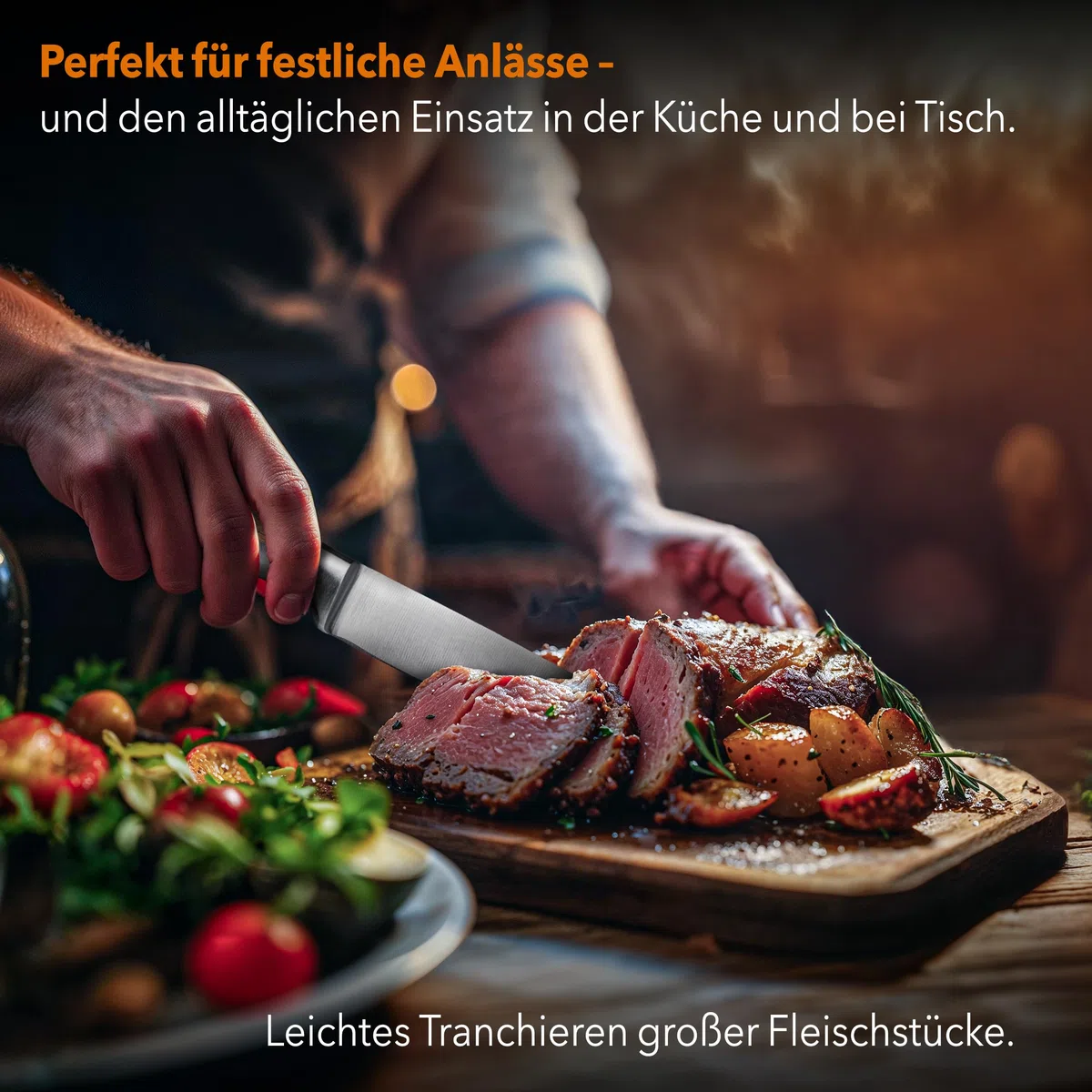 Grill- & Tranchierset 2-teilig – Fleischmesser mit Fleischgabel | BBQ Besteck für Steak & Braten (Silber)