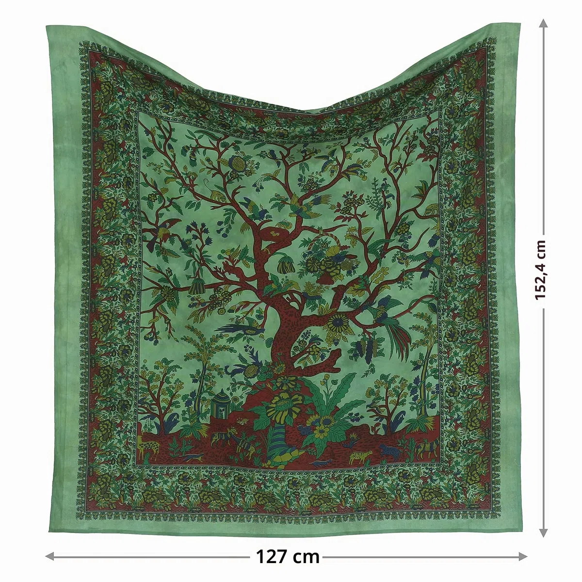 Craft Trade Grün Baum Wandteppich Indische Wandtuch Tapestry Wandbehang Boho Wandteppiche für Heimdeko Wohnzimmer und Schlafzimmer - 127 x 152 cm