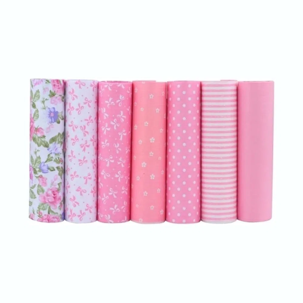 Patchwork Stoffe Paket – 7 Stück 40×50 cm – 100% Baumwolle Stoffe – Fat Quarter Stoffpaket Rosa Punkte & Blumen – Baumwollstoff für Nähen, Quilten, Patchwork, Basteln, DIY Projekte