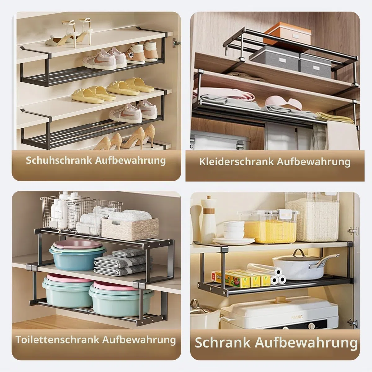 Kleiderschrank-Schuhregal, verstellbar, ausziehbar, Schuhregal und Unterregal, Aufbewahrung für Schrank, 41,9 - 80,9 cm, Schuh- oder Kleidungsaufbewahrung und Organisation, platzsparend