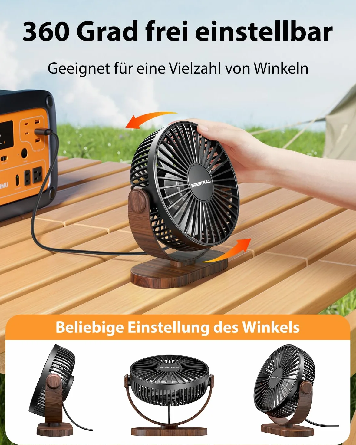 SWEETFULL USB Ventilator, Mini Ventilator Klein Tischventilator Leise, 3 Geschwindigkeiten Desk Fan, Lüfter Einfach zu Tragen für Büro, Zuhause und im Freien