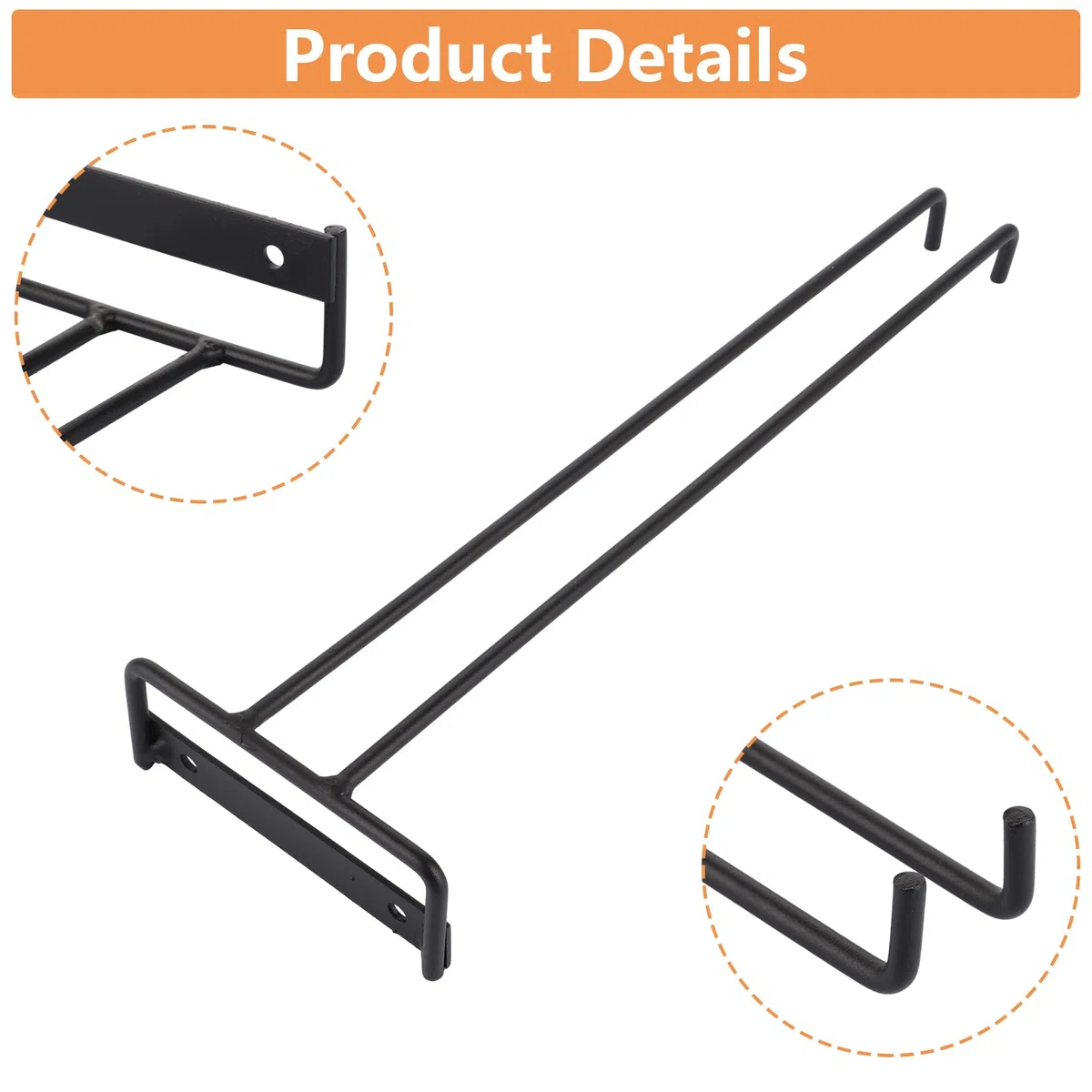 WOPPLXY 6 Stück Schwarz Weinglashalter, 30cm Gläserhalter zum Aufhängen, Metall Weinglashalter Hängend für Restaurant, Bar, Küche