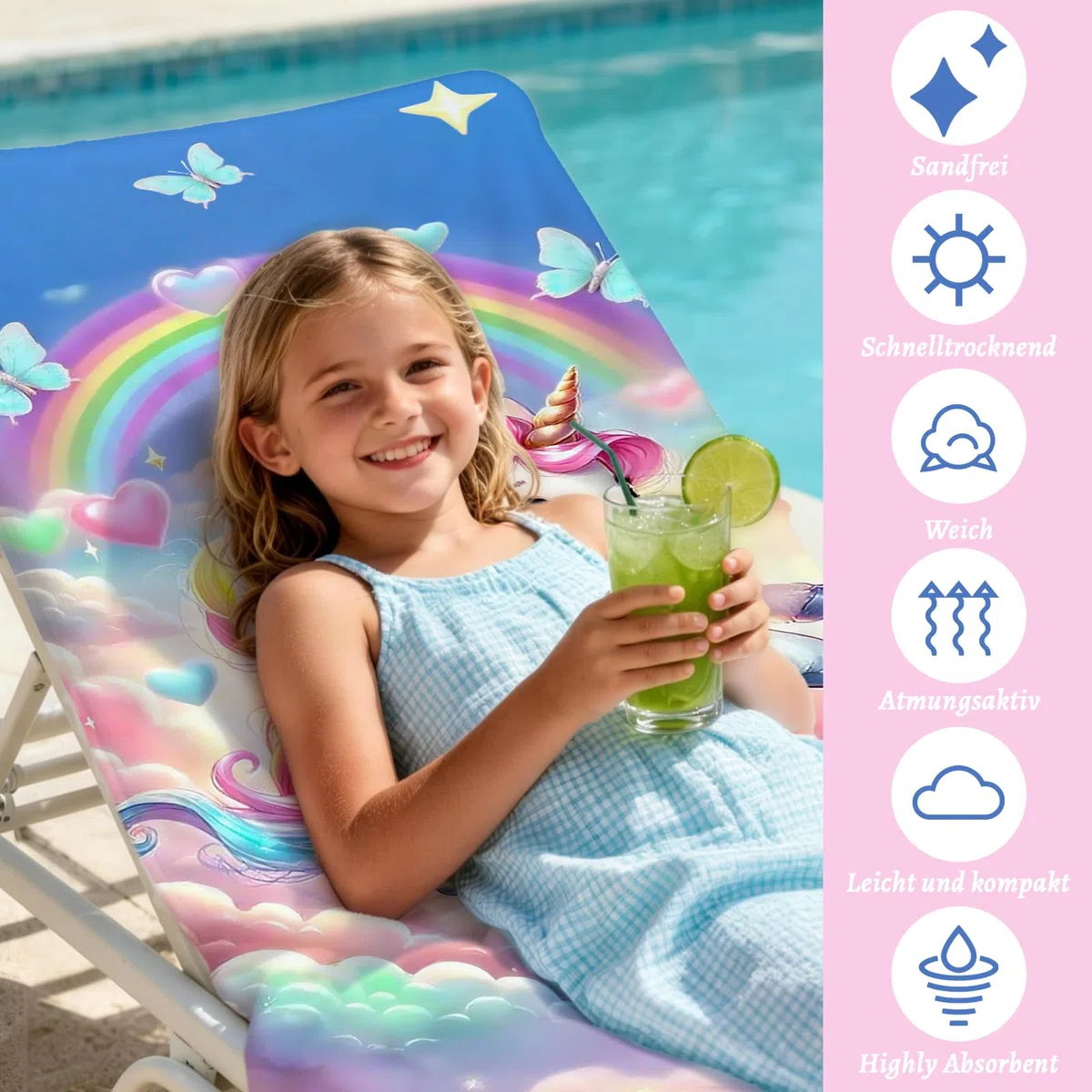Kinder-Strandtuch, schnelltrocknendes Badetuch, Strandtuch für Jungen und Mädchen, Badetuch für Damen