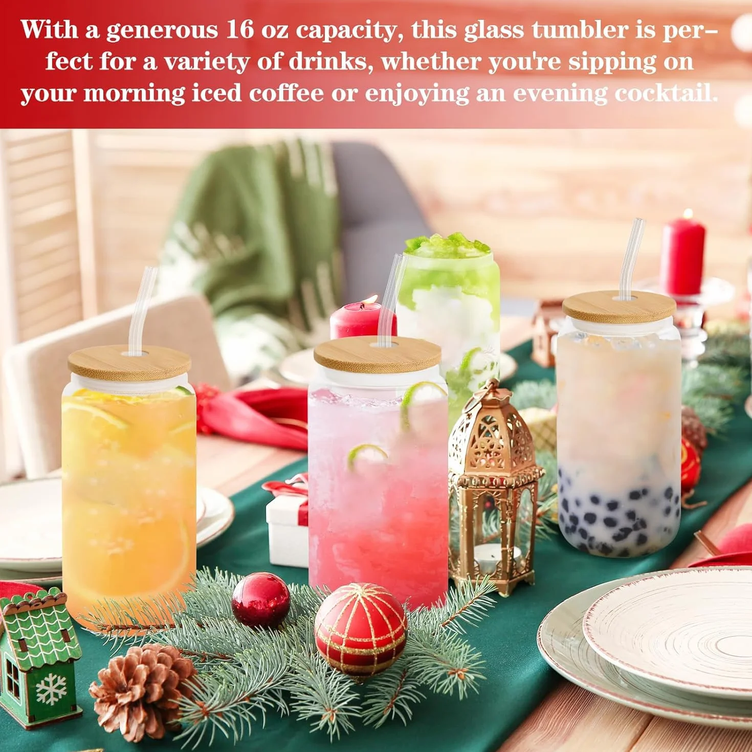 Trinkgläser mit Deckel und Strohhalm,Cocktailgläser Eiskaffee Gläser 500ml,Iced Coffee Glas,Kaffee & Matcha Gläser,Glasbecher ideal für Smoothie,Latte,Macchiato,Whiskey,Geschenk (4Pack)