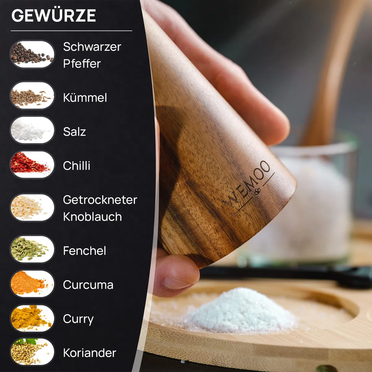 Salz und Pfeffermühle aus Holz sehr Gross (25,5 cm) | Gewürzmühlen mit robustem Keramikmahlwerk | Extra Befüllungslöffel und Reinigungspinsel | Set mit Pfeffer und Salzmühle