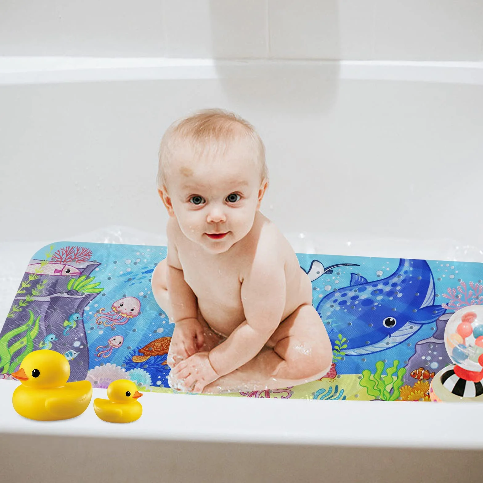 LUZOON Badewannenmatte Kinder, Antirutschmatte 100x40cm Duschmatte Badewanneneinlage Badematte rutschfest Badewanne (Ozean)