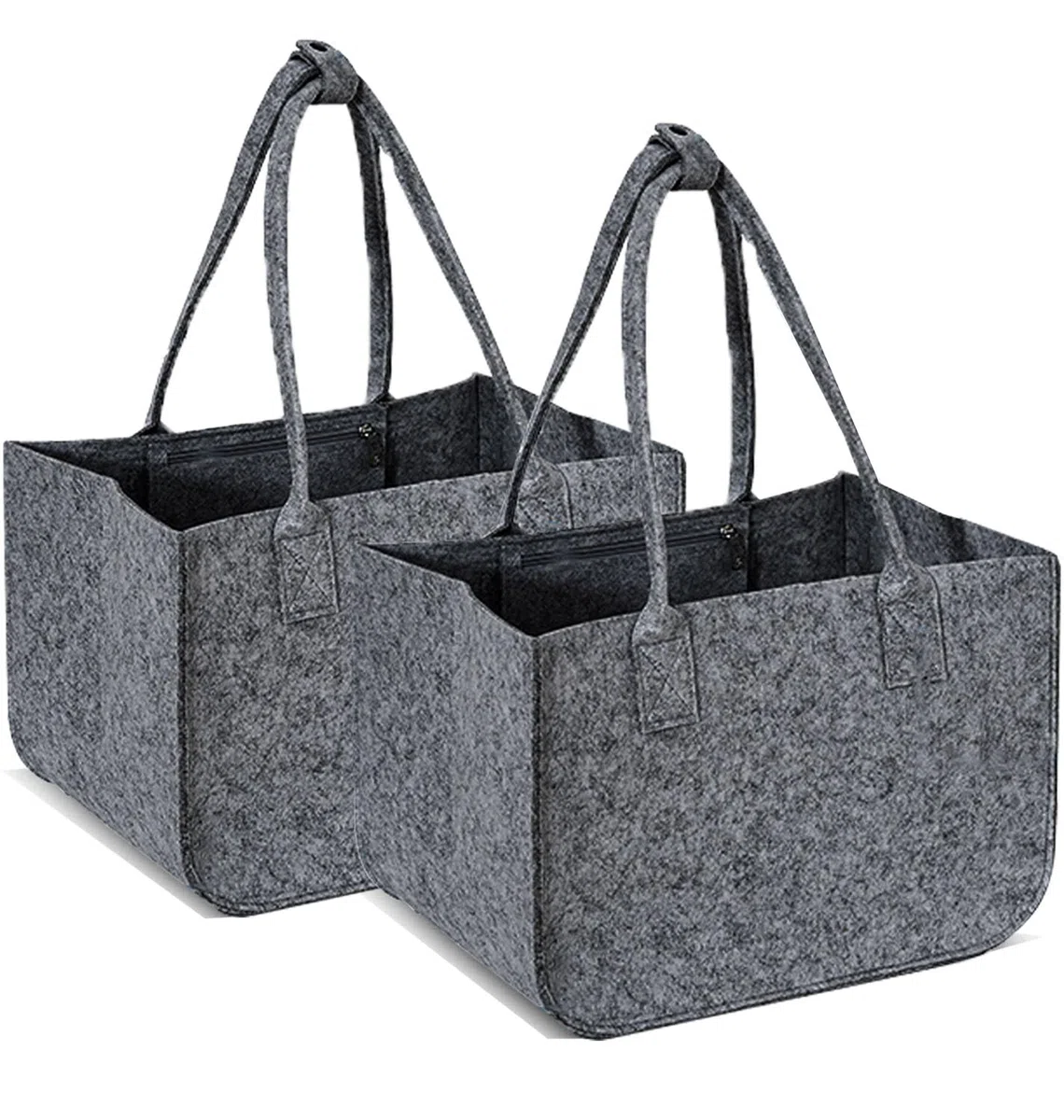 2 Stück 30L Filztaschen Shopper Groß, Einkaufstasche Faltbar Filz Einkaufskorb mit Lange Henkel, Stabiler Einkaufs Tasche mit Innentasche, Filztasche Kaminholz Filzkorb (Dunkelgrau)