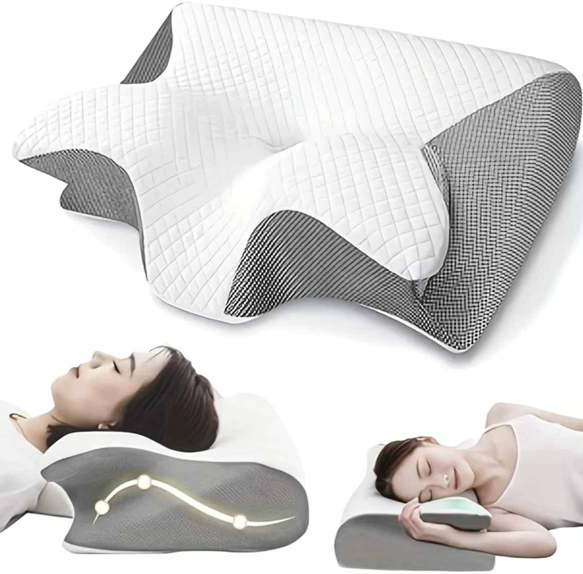 Nackenstützkissen zum Schlafen, ergonomisch geformtes Nackenkissen aus Memory Schaum für Seiten,Rücken und Bauchschläfer,Nackenstützkissen mit waschbarem,atmungsaktivem Bezug (Grau)