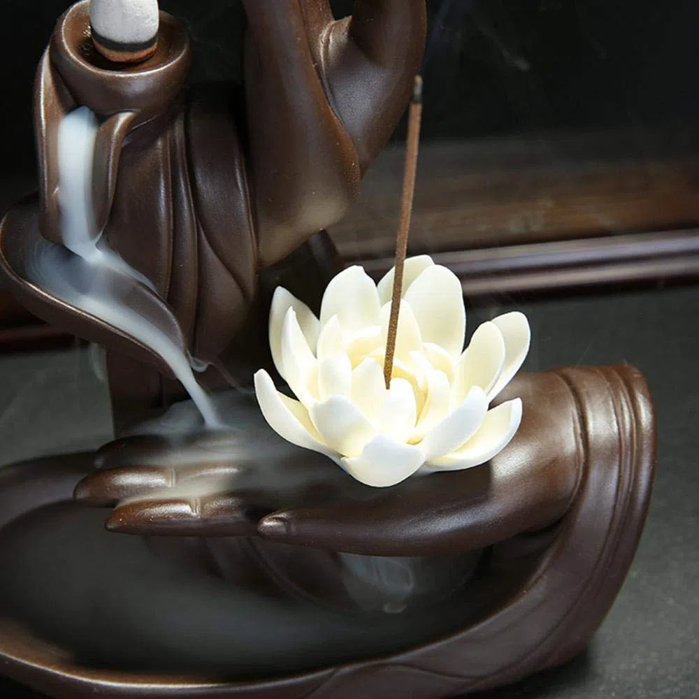 Lotus Räucherstäbchen Halter, Keramik Haus Dekoration Räuchergefäß Räucherstäbchenhalter mit 20 Rückfluss Räucherkegel+ 30 Räucherstäbchen