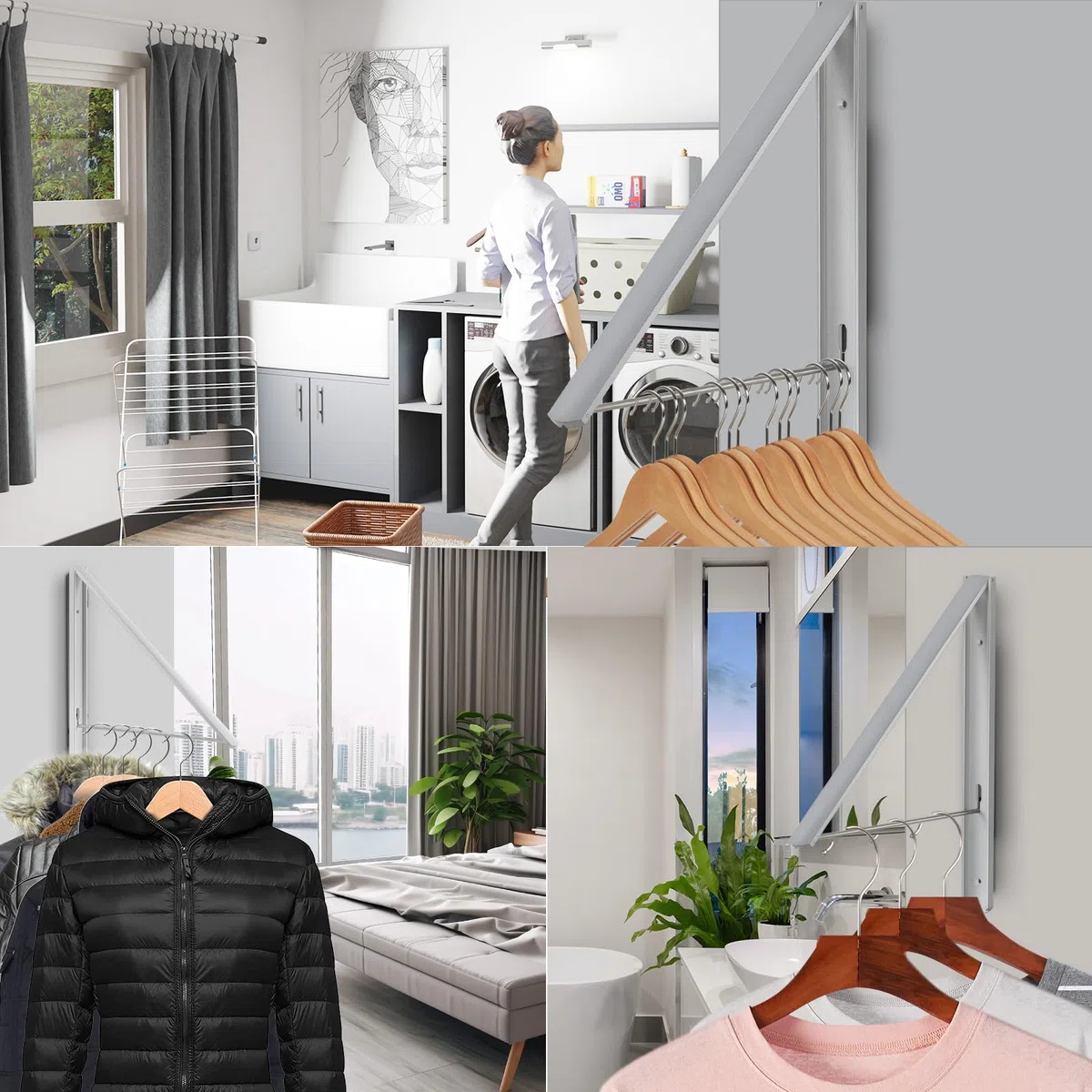 Kleiderhaken Klappbar kleiderwandhaken Wäschelüfter Wand Aussenbereich Klapphaken Haken Kleiderständer Wandhaken Kleiderlüfter Garderobenhaken für Ecken, Balkon, Badezimmer (Silver)
