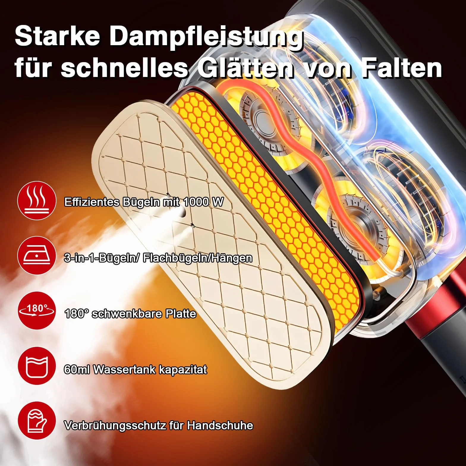 ERWEY Dampfglätter, Steamer Dampfglätter 1000W, 3-in-1 Reisebügeleisen 20s Schnelles Aufheizen Steamer, 1.8M Kabellänge Steamery, 180° Flip Handle Design für Reisen Home, Schwarz