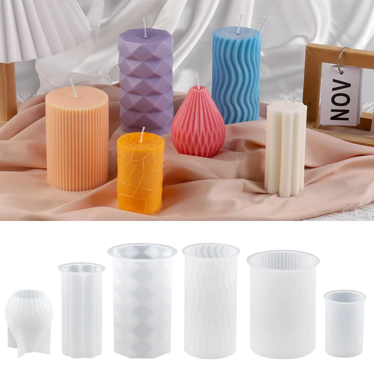 6 Stück Silikonform Kerzen, 3D Kerzen Selber Machen Set-Gießen Formen, Kerzenformen Zum Gießen, DIY Kerzenform Silikon Runde