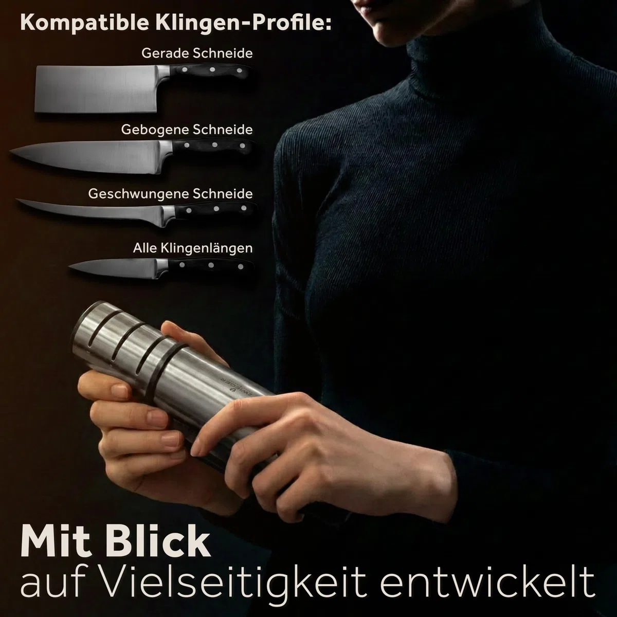ZWIEGER Diamant Messerschärfer Profi mit Rollschleifer-Technologie – Messerschleifer mit 3 Stufen: 2 Diamant-Rollen & 1 Keramik-Rolle – Moderne Rollschleifer-Lösung – Rutschfester Boden