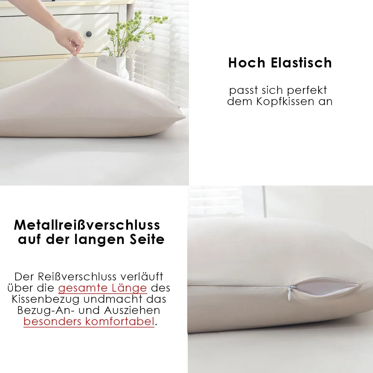 Soifox Kühlender Kissenbezug 2er Set - 40x60 Kopfkissenbezug mit Q-Max>0.45 Arc-Chill, Atmungsaktiv und Weiche Kissenbezüge mit Reißverschluss, Cooling Pillowcases Schont Haut und Haar, Beige