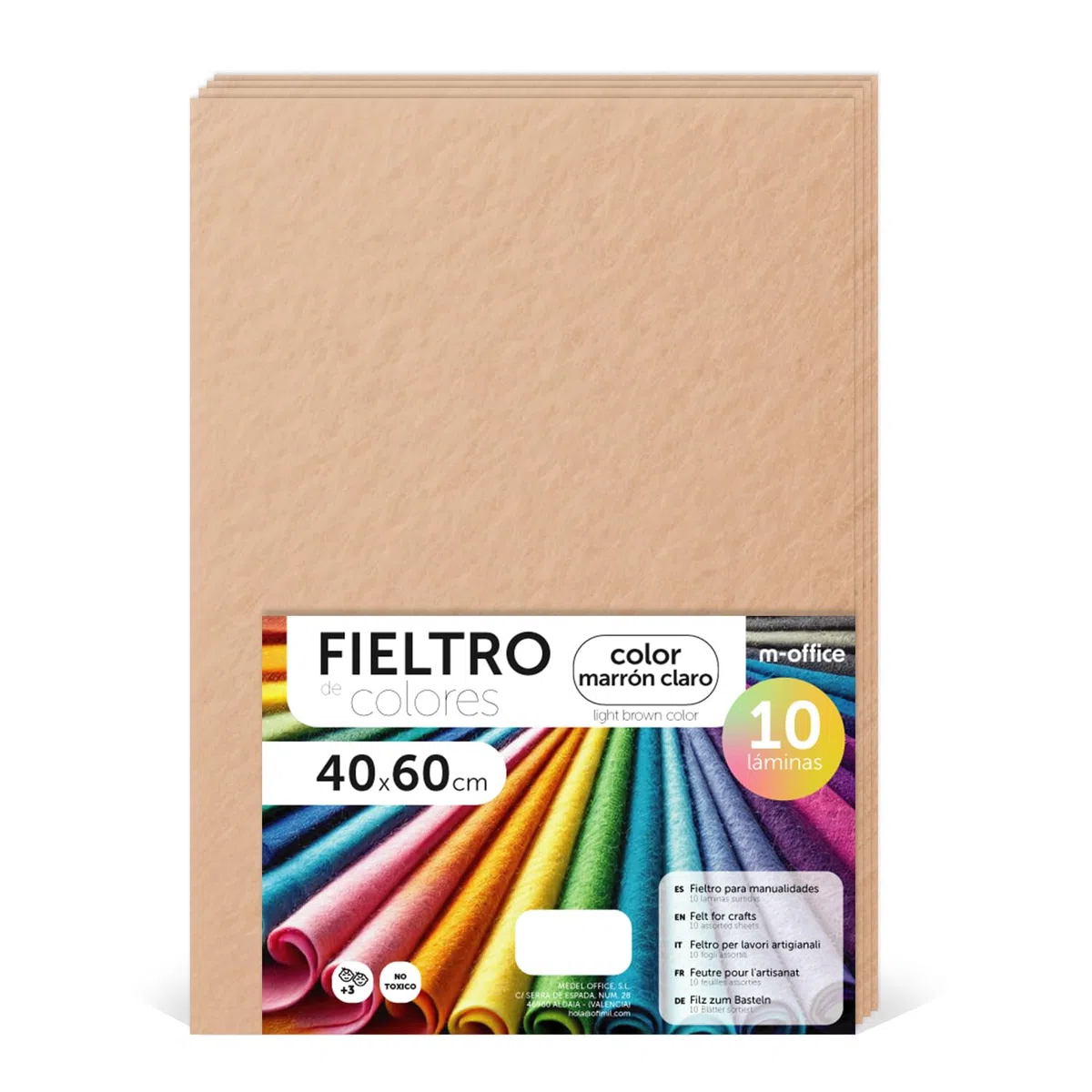 m-office Bastelfilz für DIY-Projekte, Filzplatten in bunten Farben, Weich und Flexibel, Material für Nähen und Patchwork Stoffe, Ideal Handarbeiten, Deko Kunsthandwerk, 20x30cm, (Hellbraun, 10 Stk)