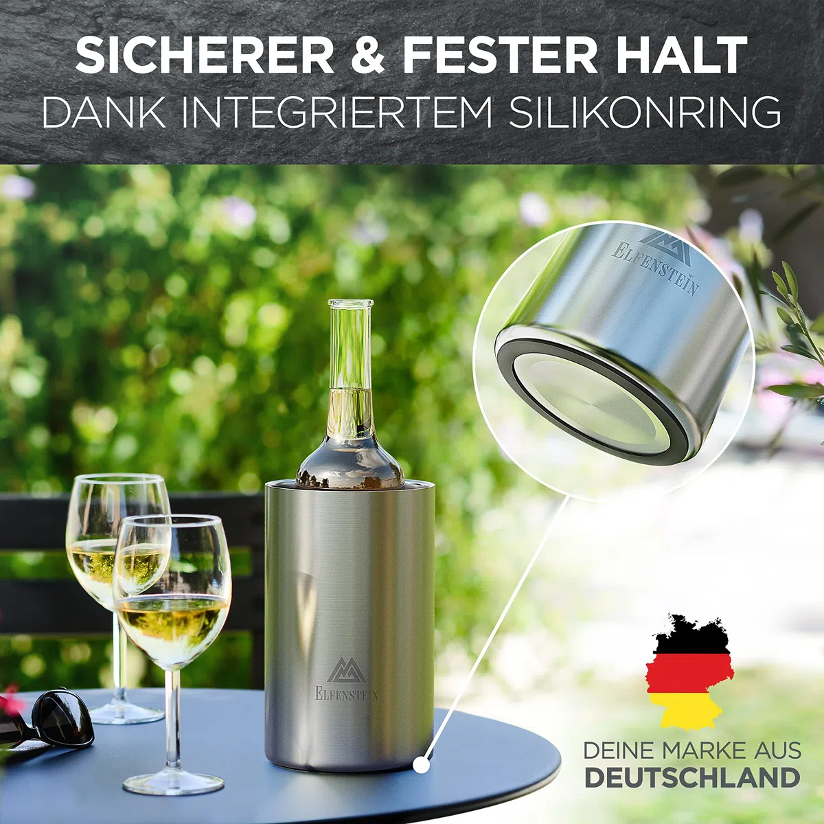 ELFENSTEIN Weinkühler Edelstahl [4h Kühlung & kratzfester Boden] Sektkühler doppelwandig, Flaschenkühler outdoor, Champagnerkühler, Getränkekühler, wine cooler, weinflaschenkühler