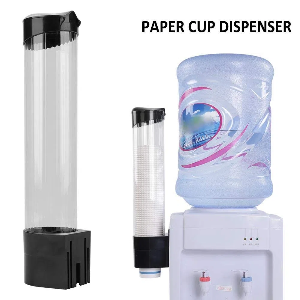 Broco Becherspender für 60-80 Becher, One-Touch-Knopf, Wandmontage, staubdicht, transparentes Fenster, geeignet für Papier- und Plastikbecher bis 7,5 cm Durchmesser (Schwarz)