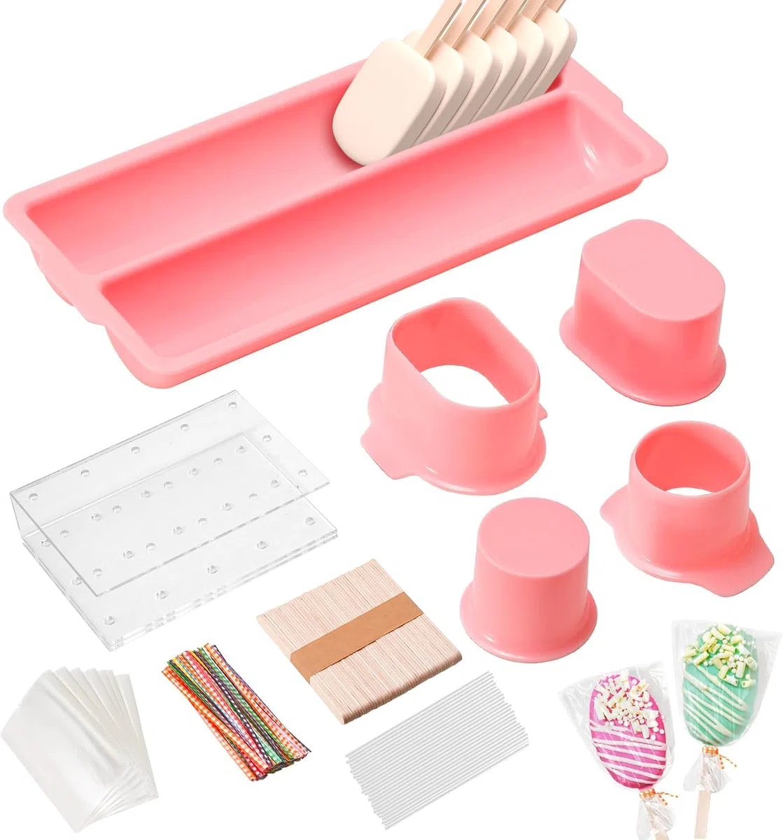 Cake Pop Form Set, Cakepop Form mit Halterung, Tablett, Cakesicles und Papiertüte - Dessertzubereitung für Familienfeiern und Hochzeiten