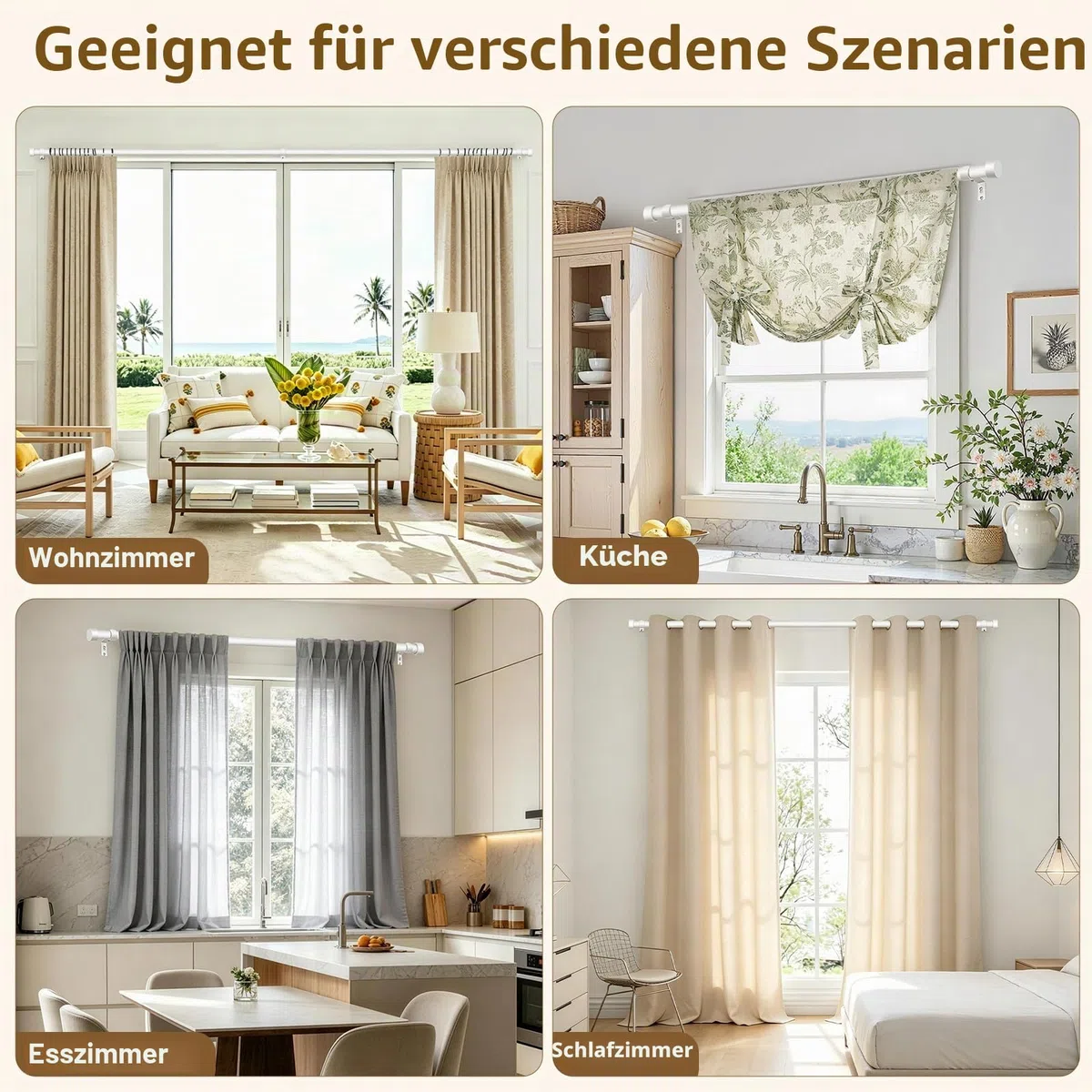 KAMANINA Gardinenstange Weiß 80 to 148 cm Lang, 25 mm Durchmesser Vorhangstange Ausziehbar mit Einfachen Endkappen für Fenster, Schlafzimmer, Wohnzimmer