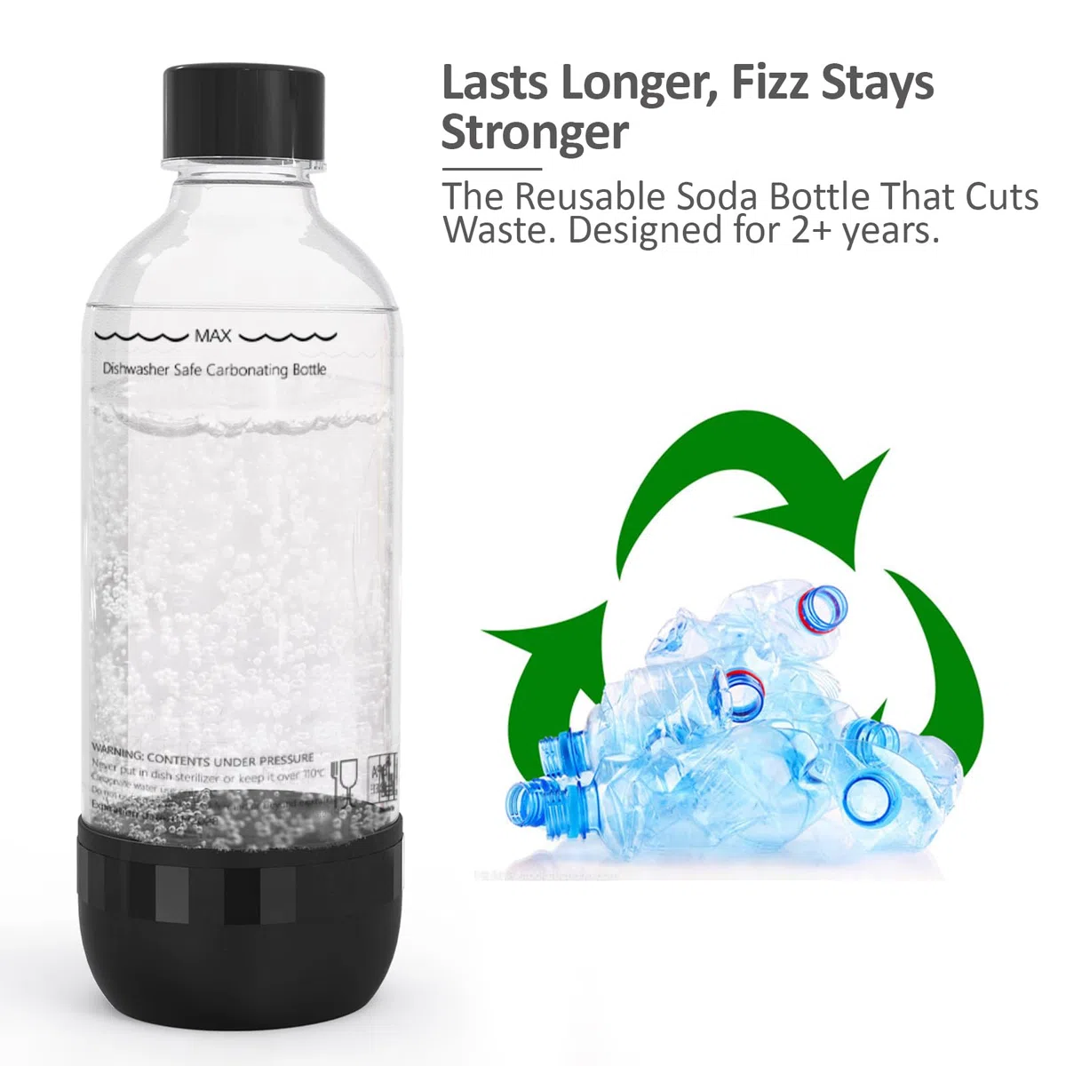 2er Set Sodaflaschen 1 Liter BPA Frei PET Schwarz und Weiss Wiederverwendbare Sprudelflaschen Kompatibel mit Sodamaschine und Wassersprudler