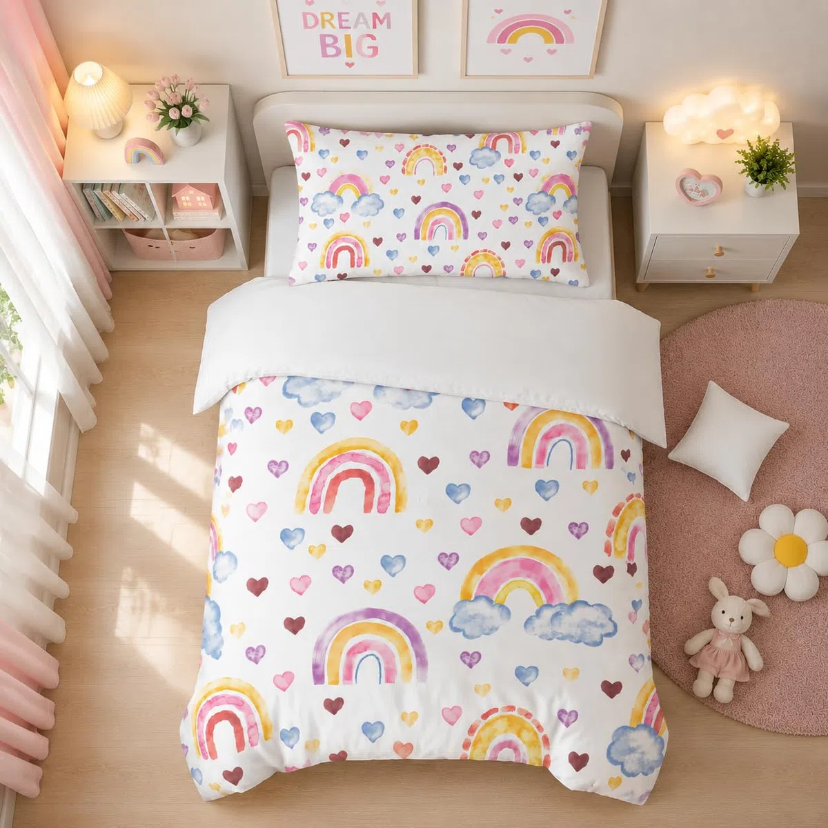 Regenbogen Bettwäsche 100x135 für Mädchen Kinder, Weich Mikrofaser Bettbezug Atmungsaktiv Kinderbettwäsche 100x135 mit Reißverschluss+40x60 Kissenbezüge