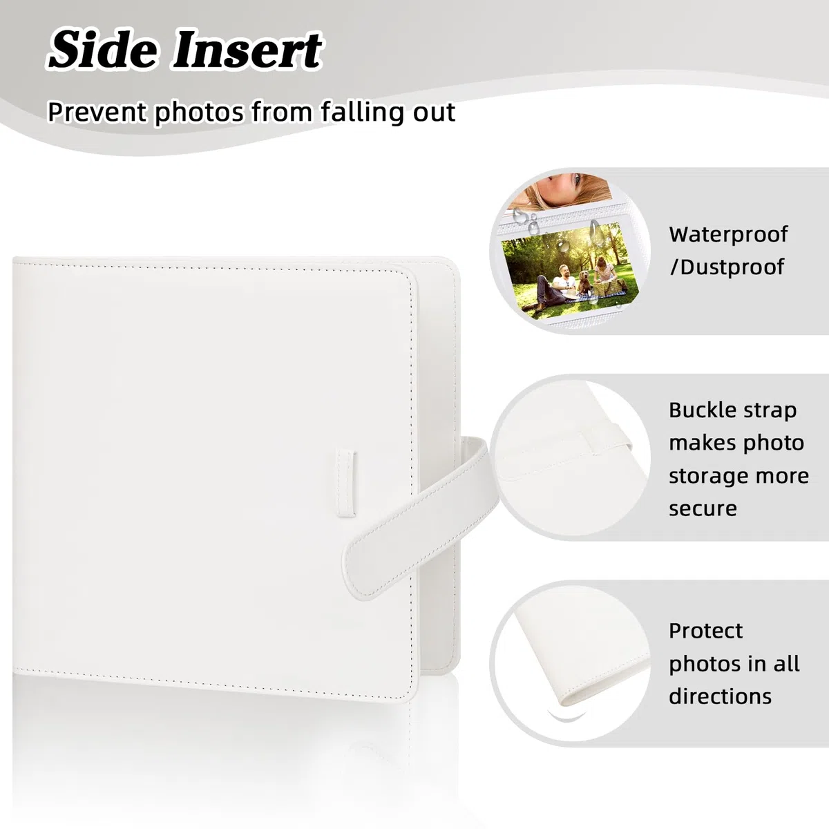 Ruibytree Fotoalbum 360 Taschen für Instax Mini und Polaroid, Weiß | PU-Leder, klare Hüllen für 54x86 mm Sofortbilder; Mini 12/11/9/Evo, Polaroid Snap/Zip, Reise, Geburtstag, Geschenk
