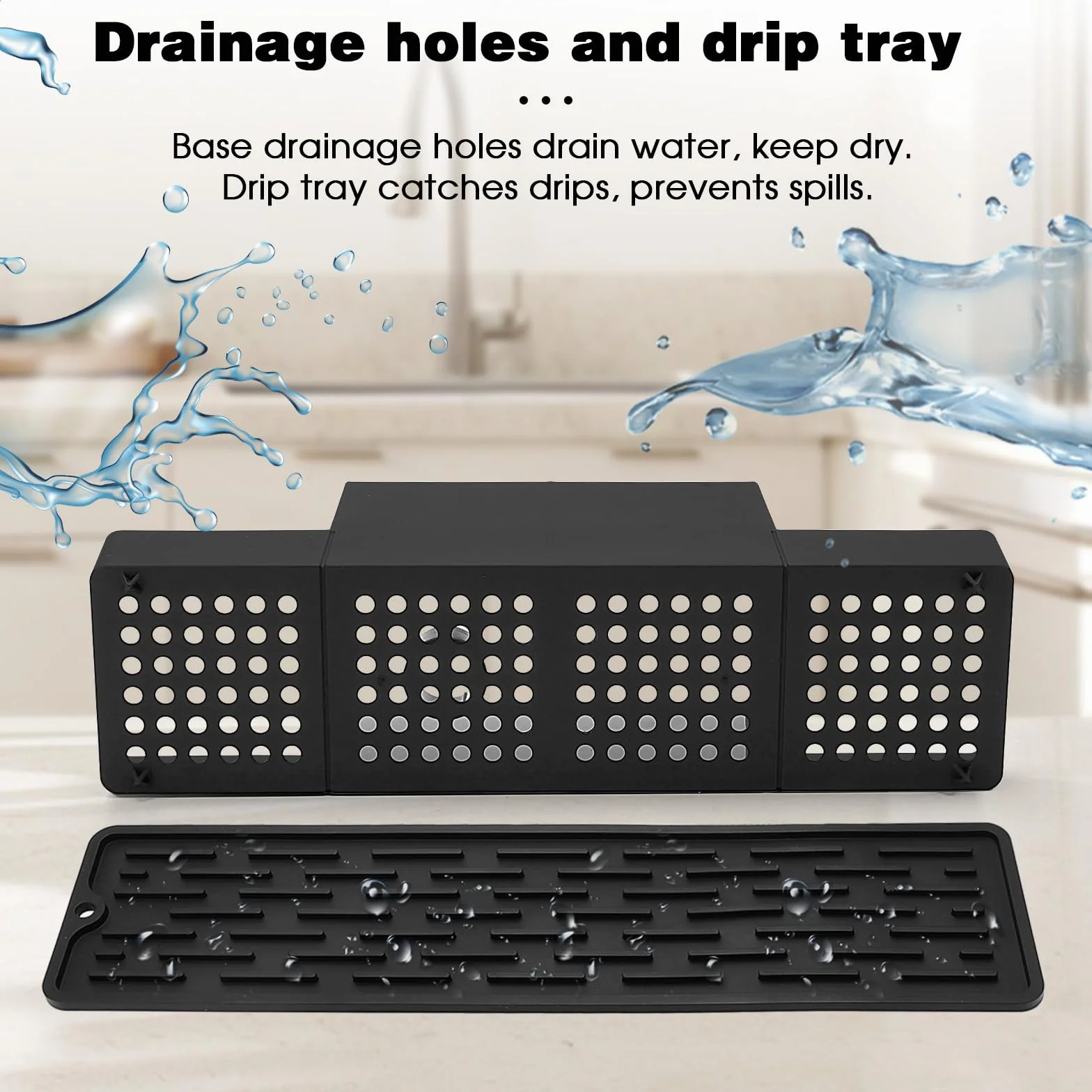 CAUTIOUS 350ML Seifenspender Schwarz Matt Spülbecken Organizer Spülmittelspender Küche Kunststoff Spülmittelspender mit Bürste und Spülschwamm Soap Dispenser Ausgestattet mit 3 Pumpenköpfen
