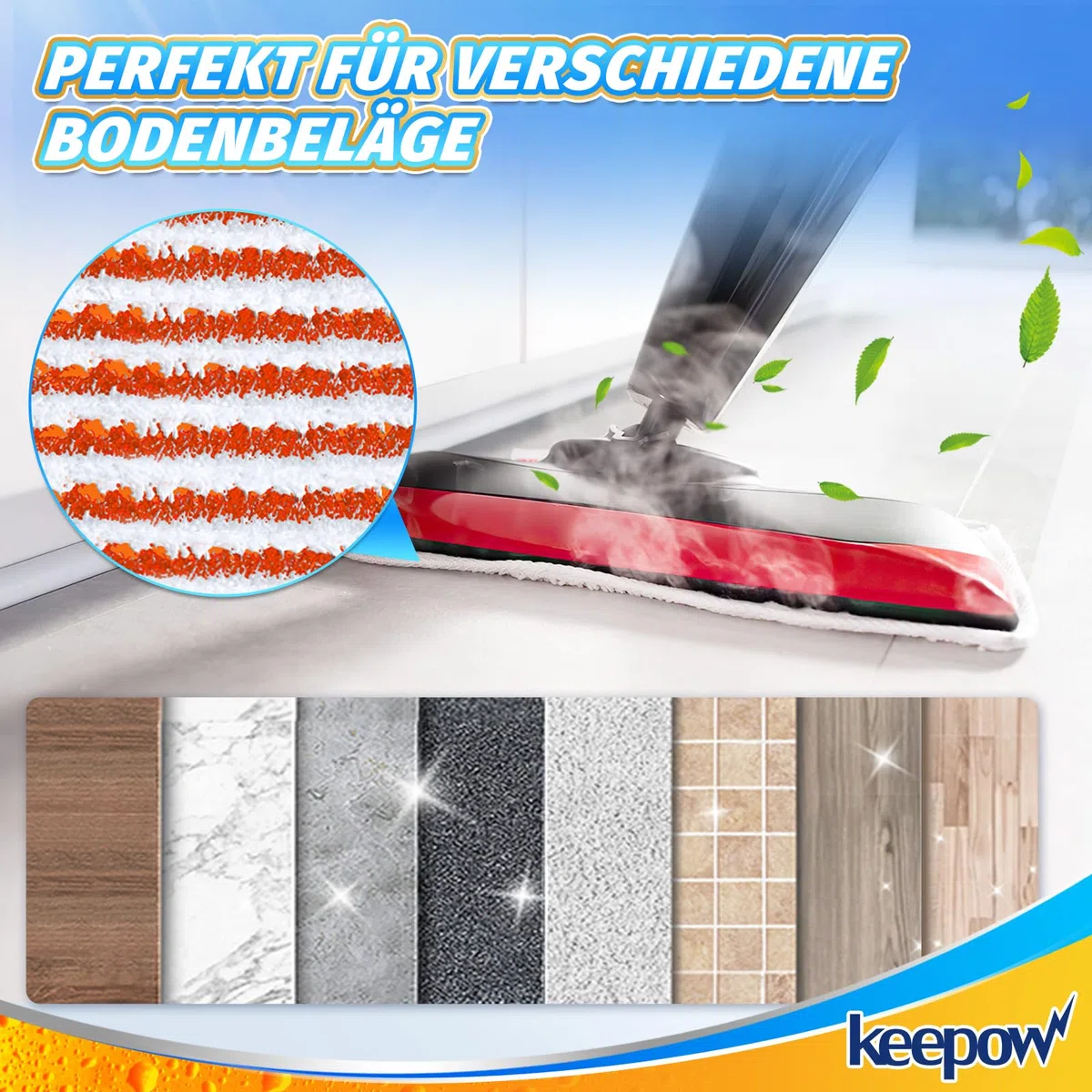 KEEPOW 8er für Vileda Steam PLUS XXL Dampfreiniger Ersatzbezüge, Waschbar Ersatzbezug für Vileda Dampfreiniger, Mikrofaser für Vileda Steam Plus Pro XXL Dampfreiniger - Mit kräftigem Schrubberstreifen